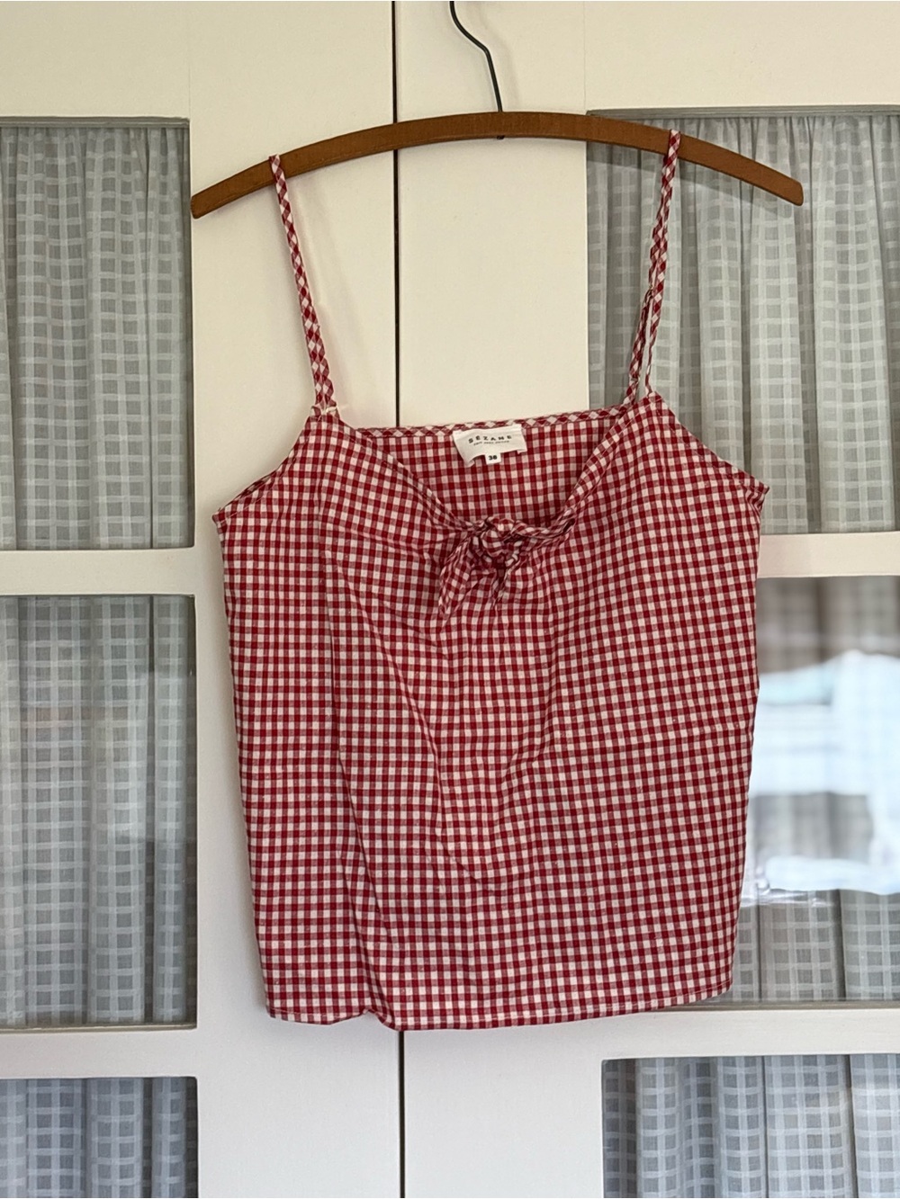 Sezane Red Gingham Tie-Front Camisole - Picture 1 of 6